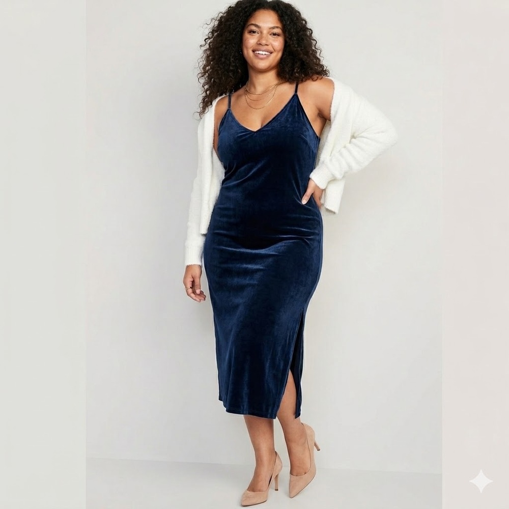 Old Navy Silvery Blue Velvet Slip Dress